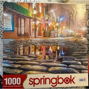 Springbok 1000 Piece Jigsaw Puzzle Cobblestone Street Night Scene Made in USA